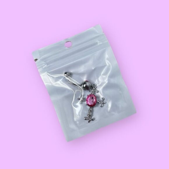 💝New in Package Belly Button Ring Navel Cross pattern Pendant - pink - Picture 2 of 2